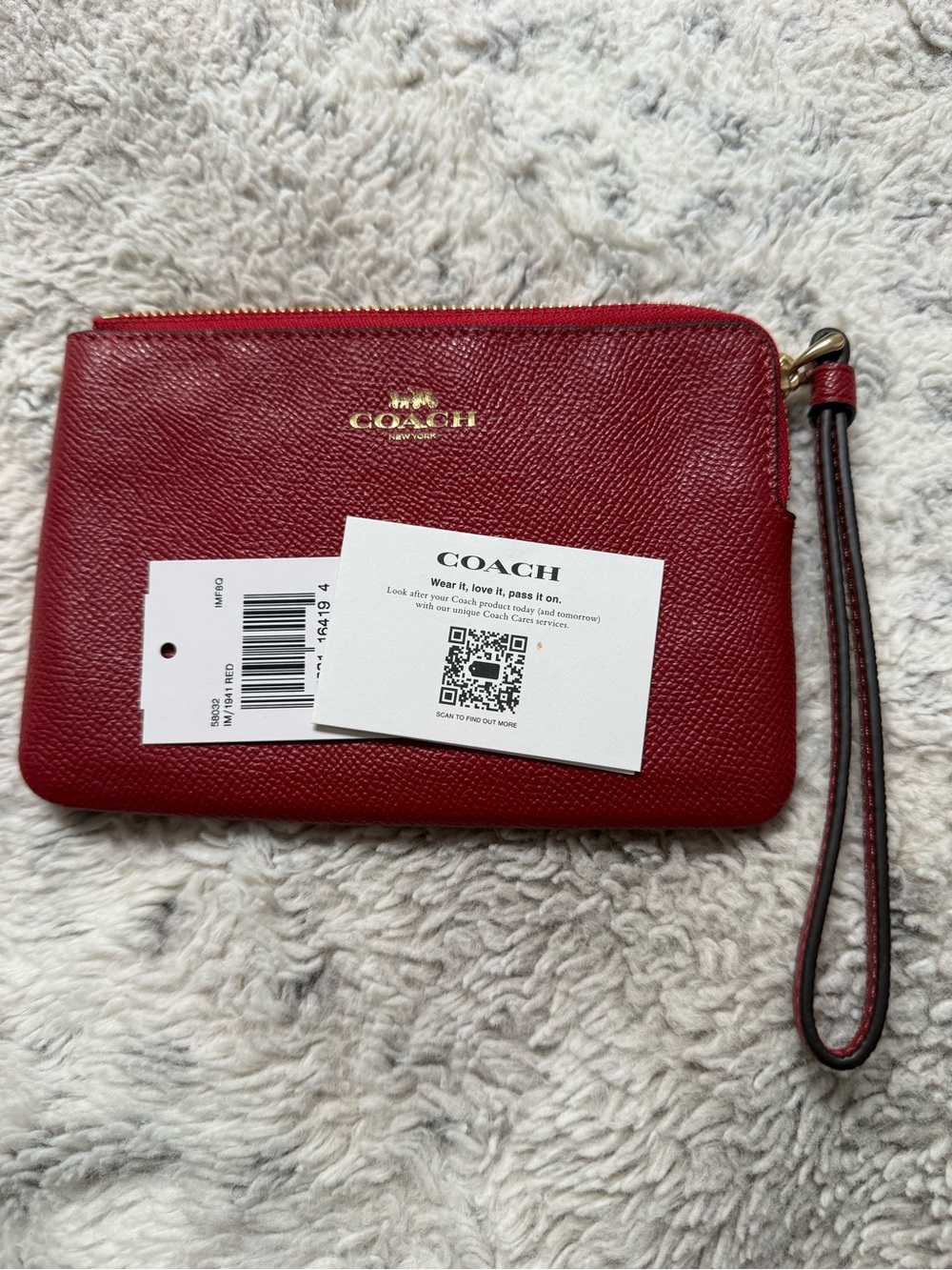Coach Red Leather Zip Wristlet with Gold Logo